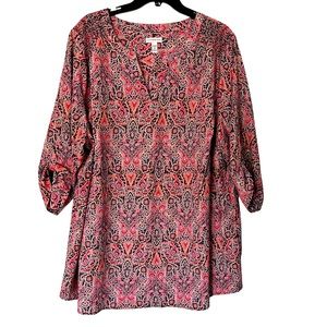 Croft&Barrow pink and navy print top 3X